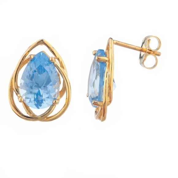 14Kt Gold Plated Aquamarine Pear Teardrop Earrings - Picture 2 of 3